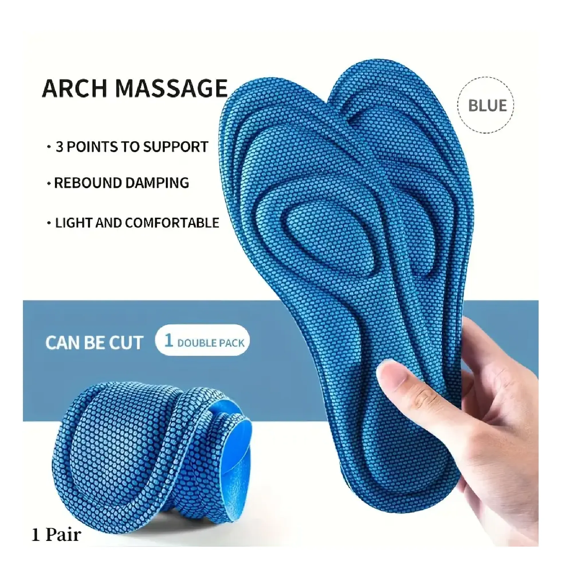 1 Pair 4D Memory Foam Nano Antibacterial Insoles, Deodorant Sweat Absorption Foot Care Inserts