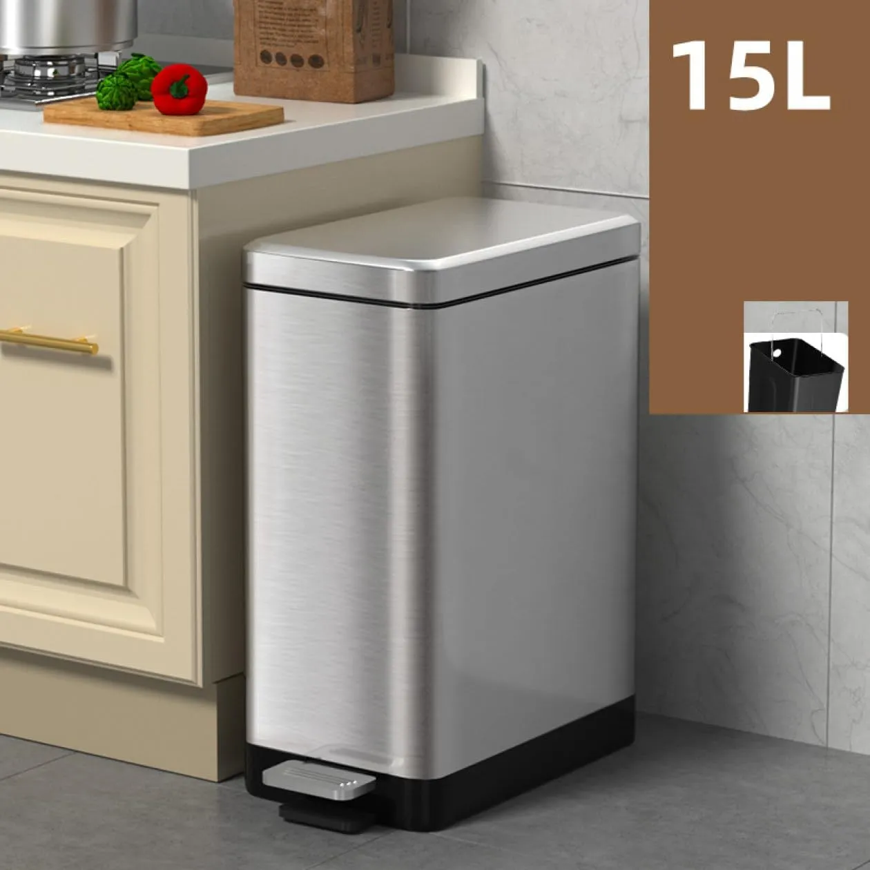 15L Slim Kitchen Trash Can