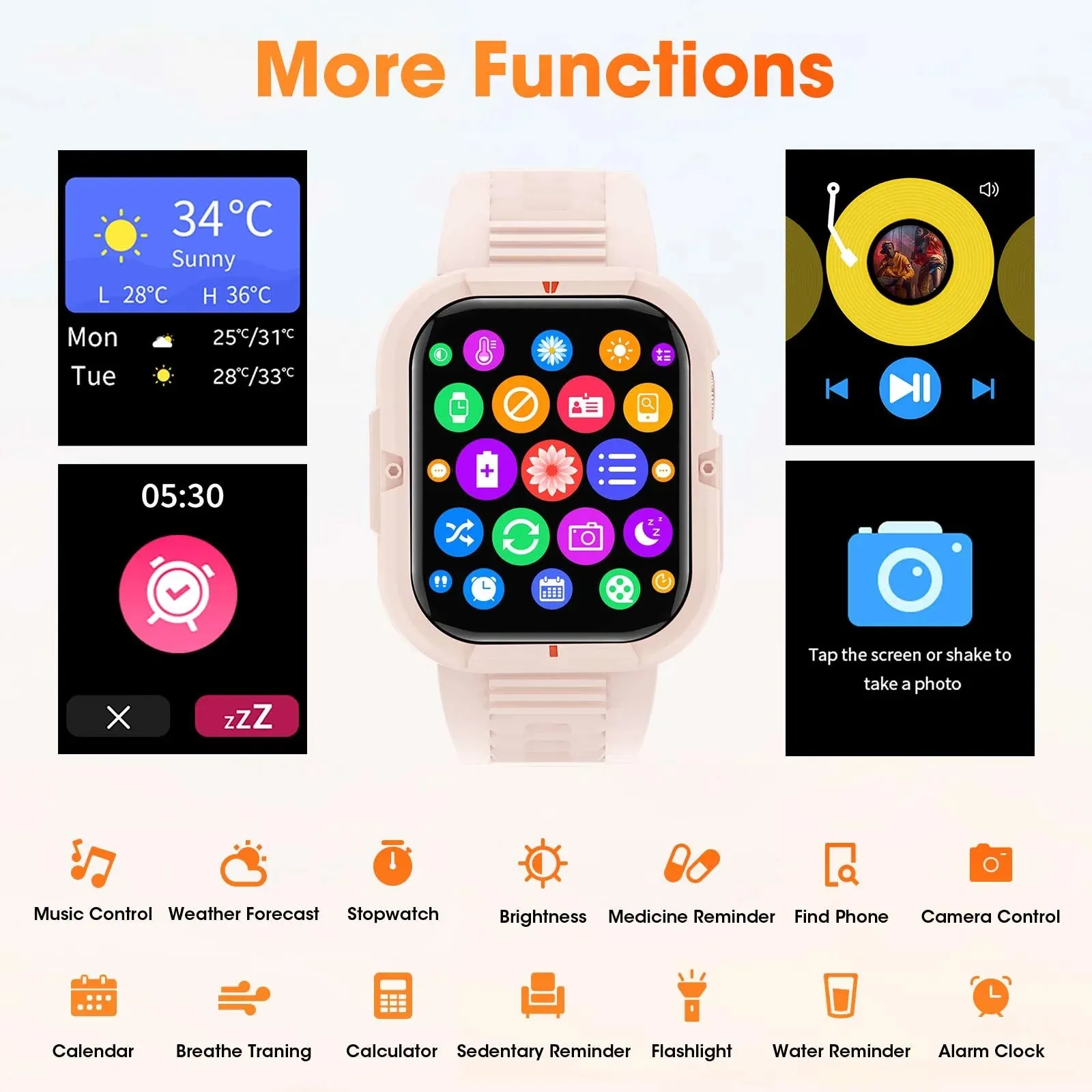 1.85 Inch Men Women'S Military Smart Watch with Activity Fitness Tracker Pedometer , IP67 Waterproof, Works with Android and Iphone Devices（Pink Removable Watchcase）