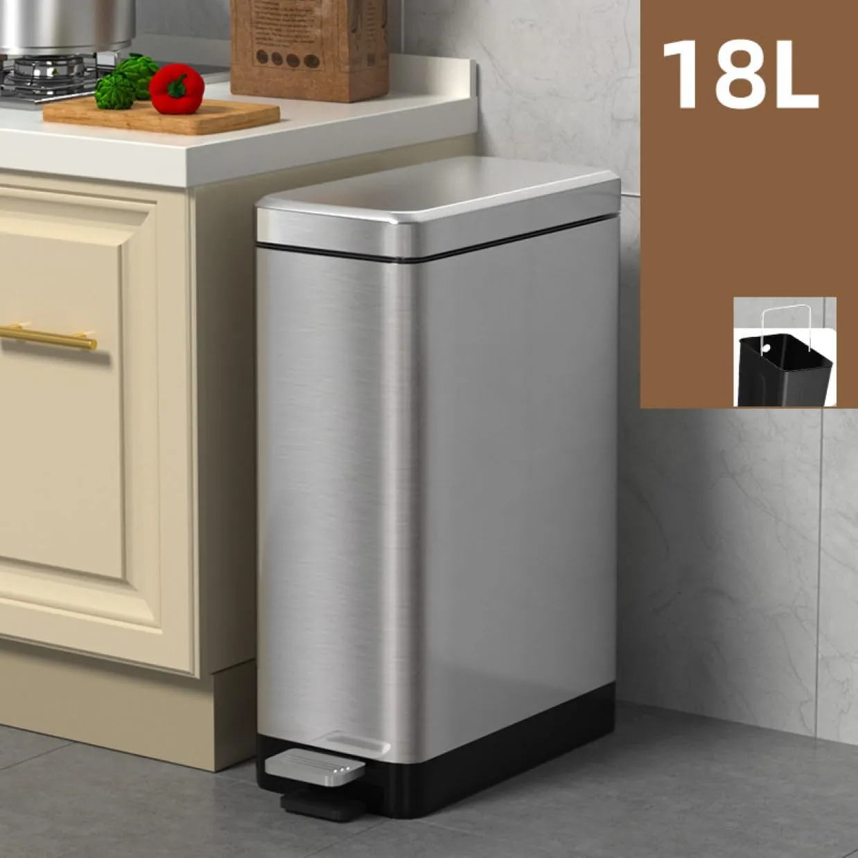 18L Slim Kitchen Trash Can