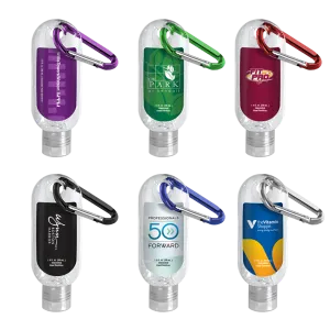 1.9 oz. Clear Sanitizer in Clear Bottle with Carabiner