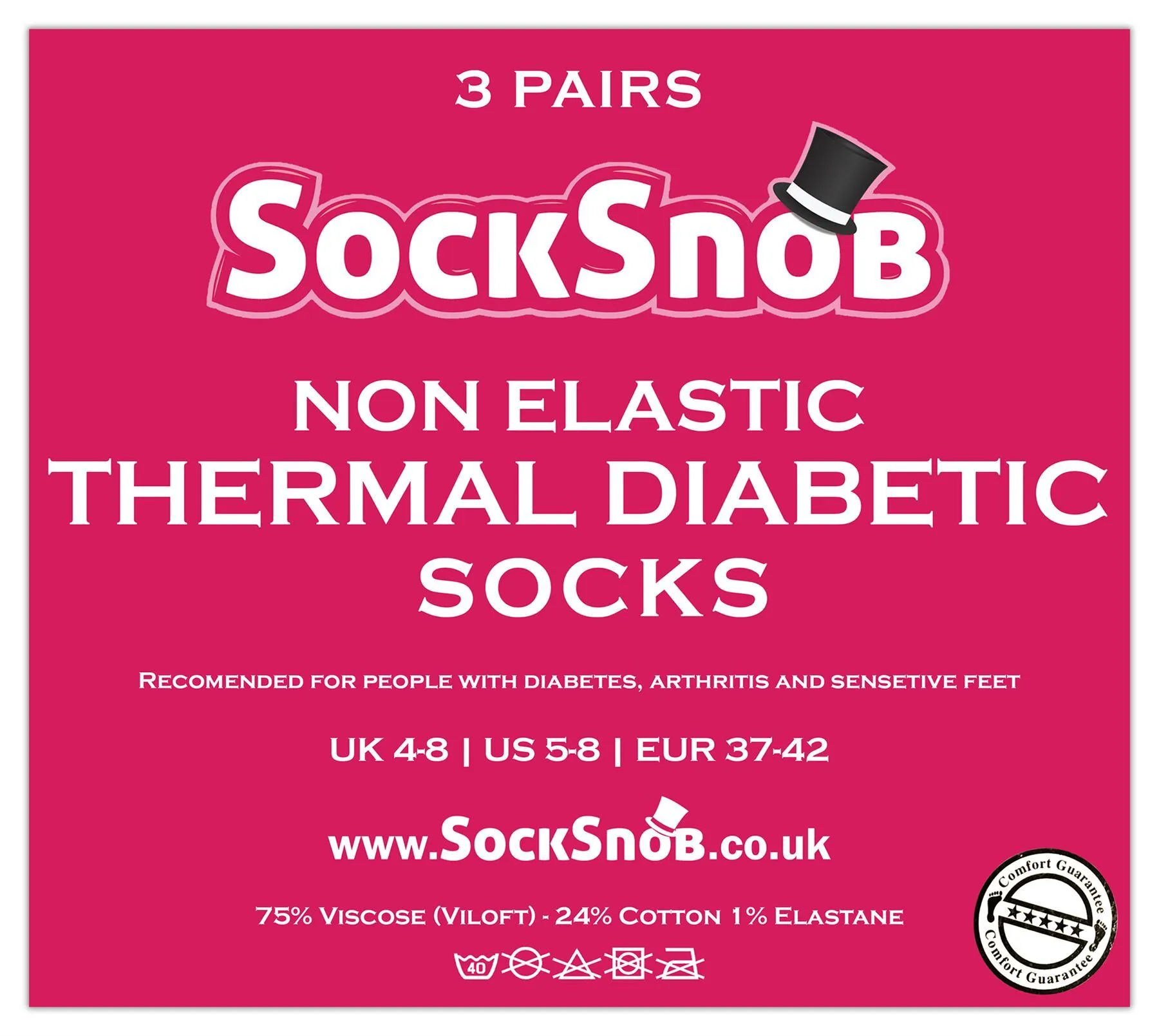 3 Pairs Ladies Thermal Diabetic Socks (4-8 UK / THRDIAL01)