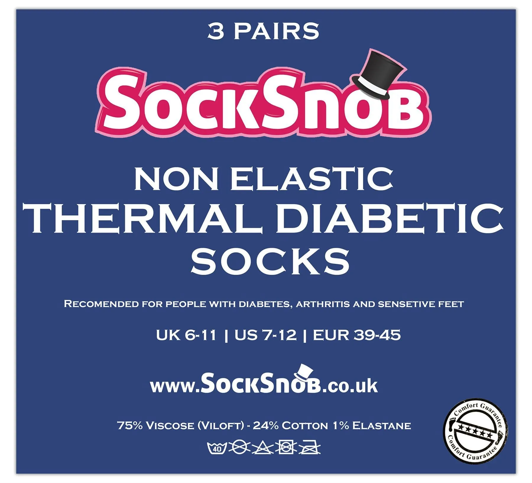 3 Pairs Mens Thermal Diabetic Socks (6-11 UK / THRDIAM03)BLU