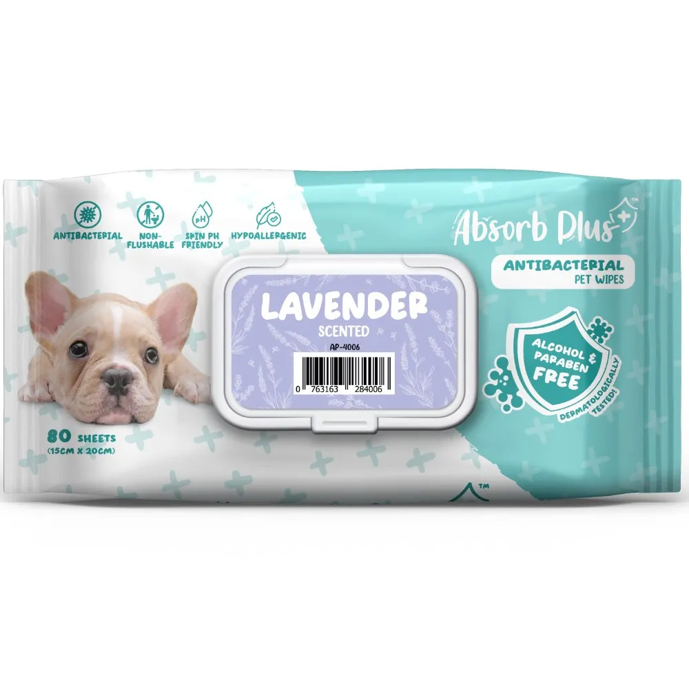 4 FOR $15: Absorb Plus Antibacterial Lavender Scented Pet Wipes 80pcs