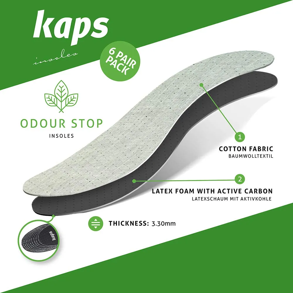 6 Pair Pack Anti Odour Shoe Insoles Set with Odor Eating Charcoal | Shoe Inserts | Kaps Odour Stop | Cut to Size