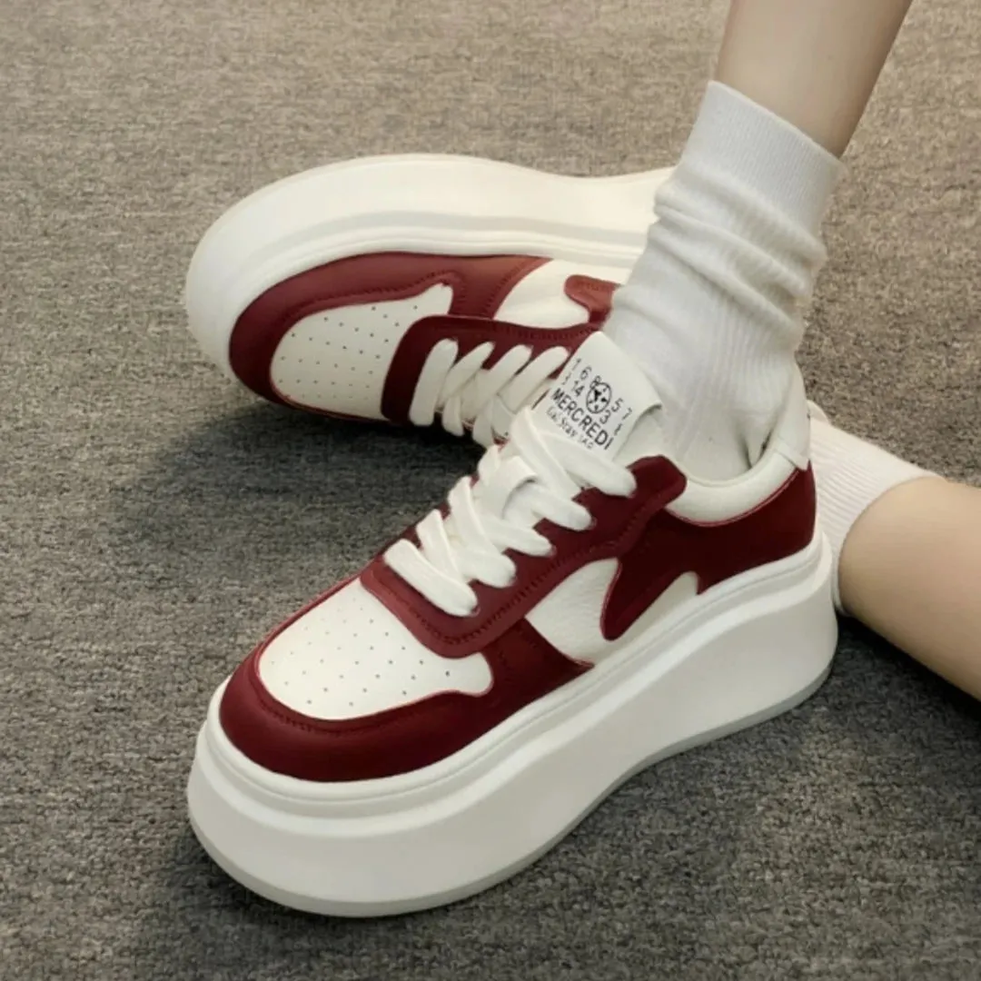 7CM High Platform Sneakers Women Casual Leather Sport Shoes New Autumn Vulcanized Skateboard White Shoes Woman Chaussures Femme