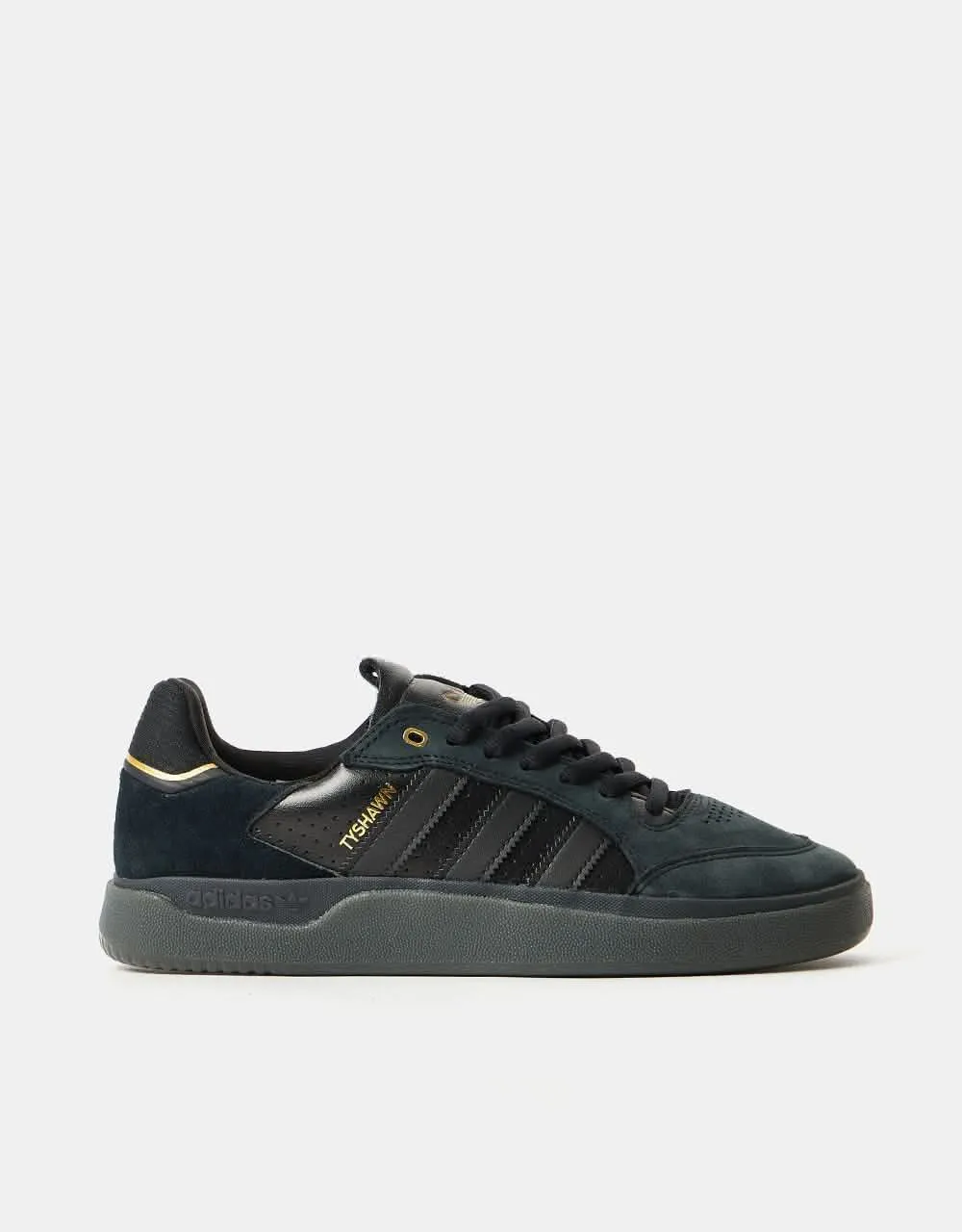 adidas Tyshawn Low Skate Shoes - Core Black/Core Black/Gold Metallic