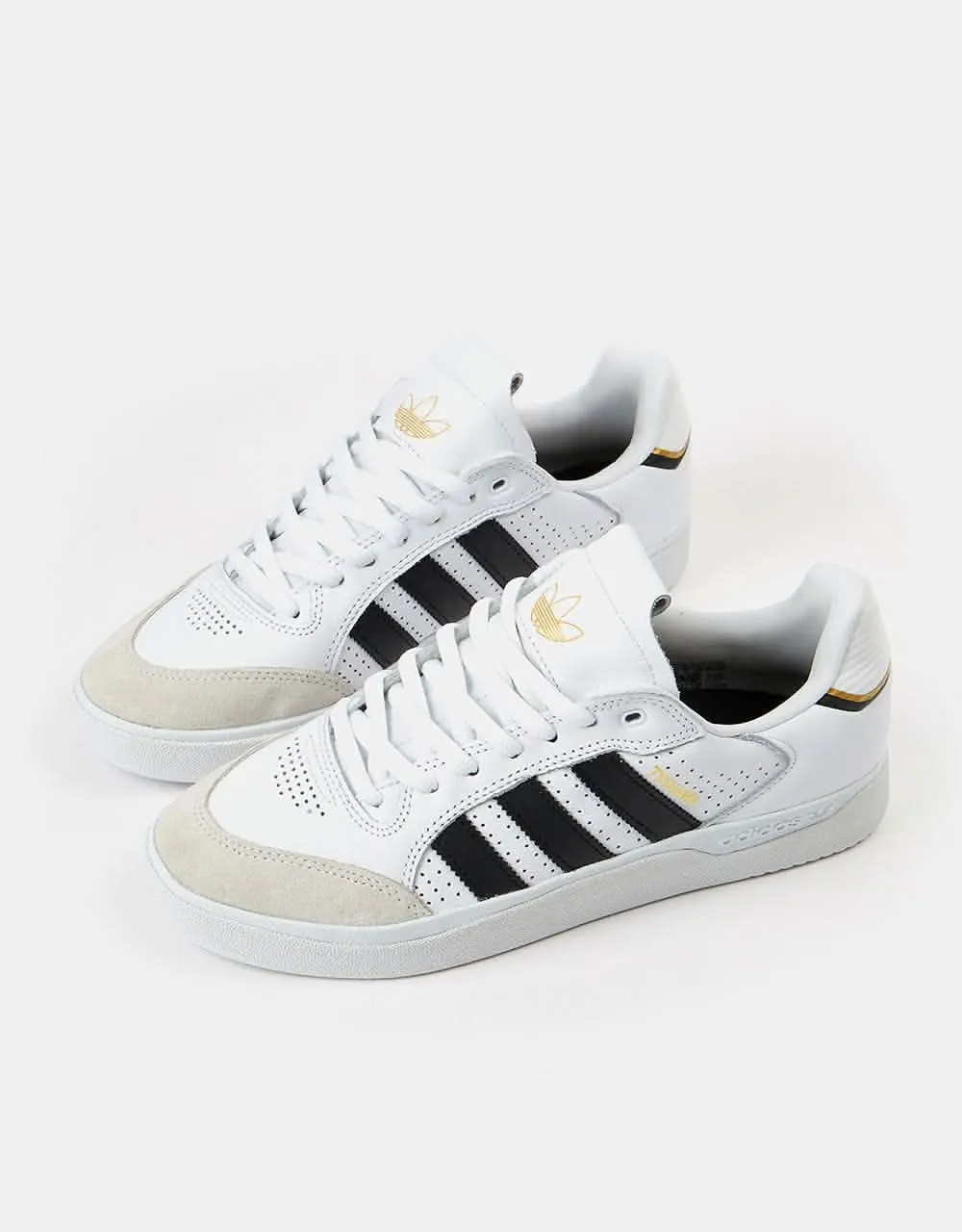 adidas Tyshawn Low Skate Shoes - White/Core Black/Gold Metallic