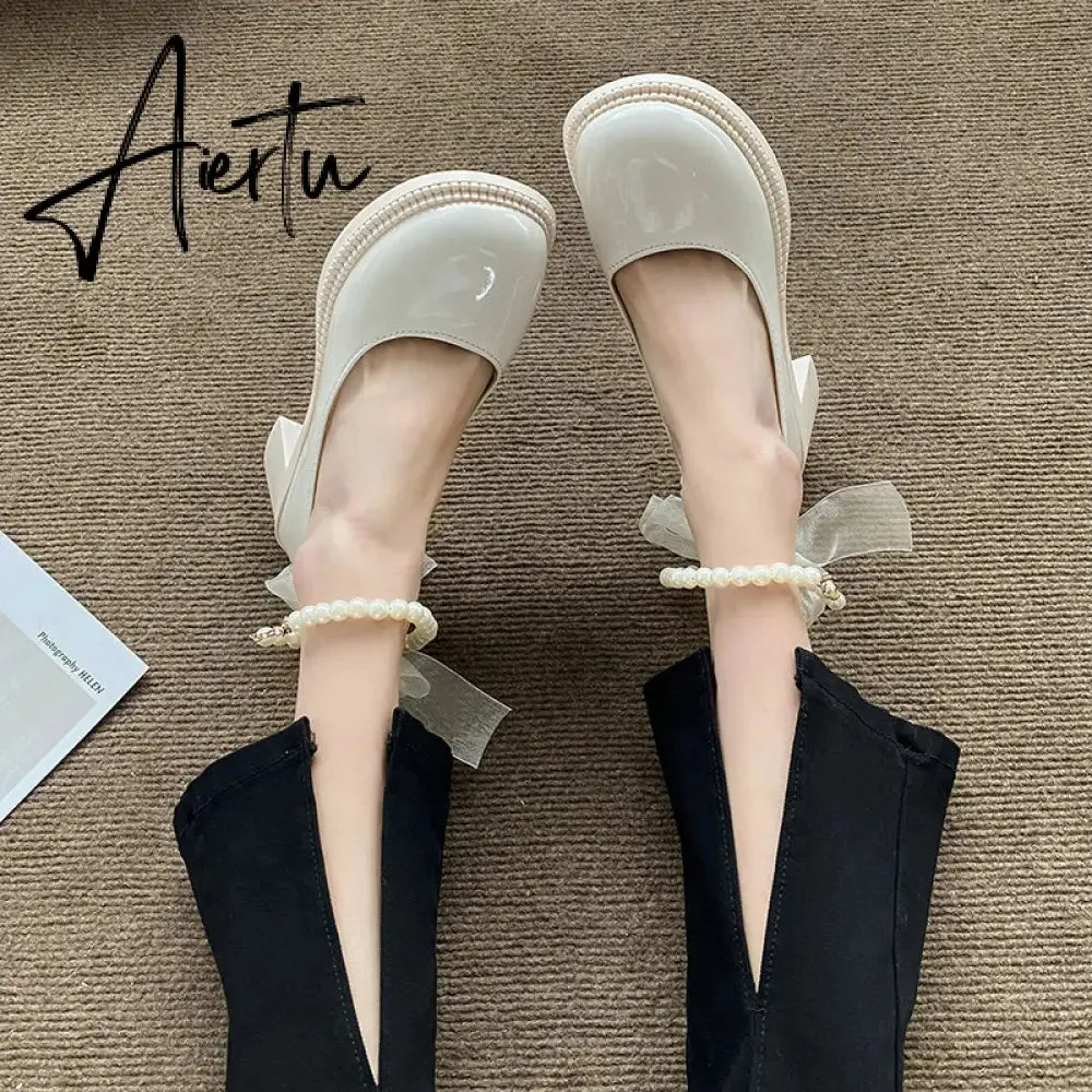 Aiertu  Women Pumps New Mary Jane Shoes Beaded T-straps Square High Heel Platform Black Beige Retro Lolita Shoes Dress Party Shoes