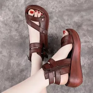 Amozae  Summer Fish Mouth Soft Roman Women Shoes Sandale Platform Heighten Shoe Wedges Sandals Retro Gladiator Sandals Women