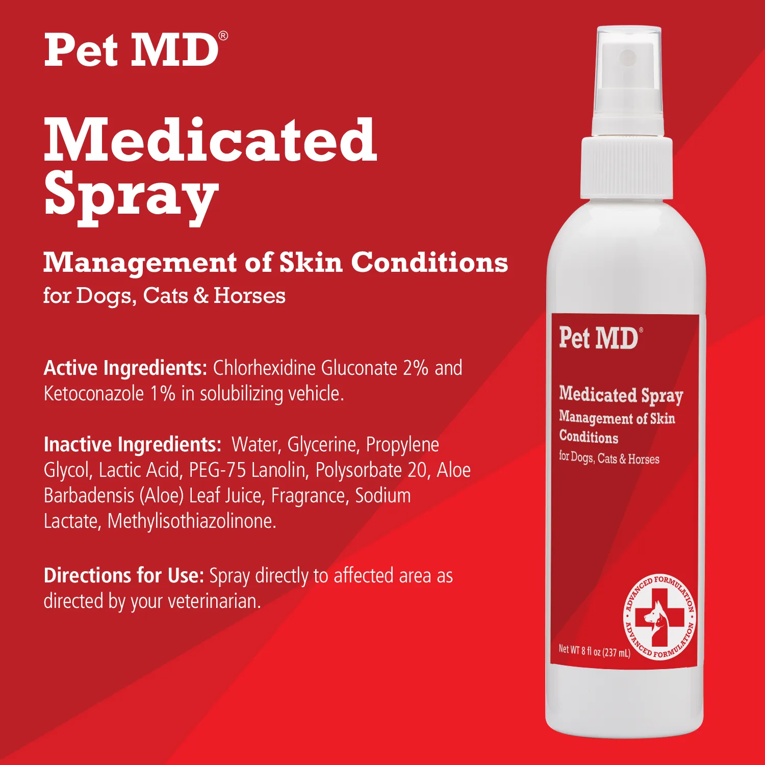 Antiseptic & Antifungal Medicated Spray for Dogs, Cats and Horses - 8 oz