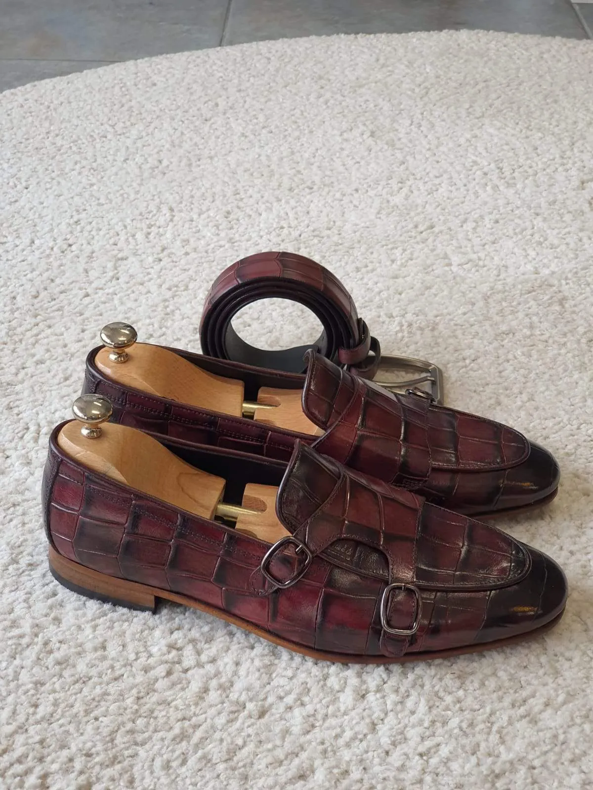 Antonio Burgundy Double Monk Strap Loafers