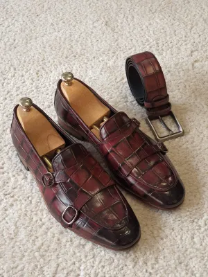 Antonio Burgundy Double Monk Strap Loafers