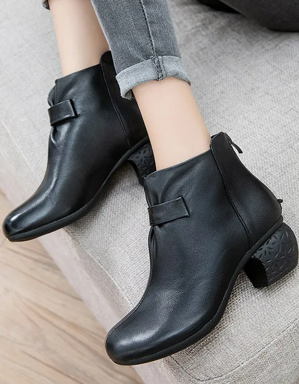 Autumn Comfy Vintage Leather Chunky Boots