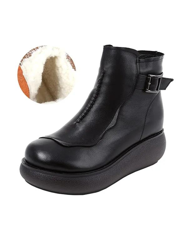 Autumn Winter Retro Leather Wedge Boots For Women