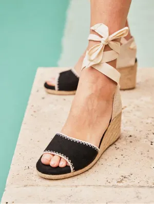 Azalea Vegan Suede Espadrille Wedge Sandals | Black