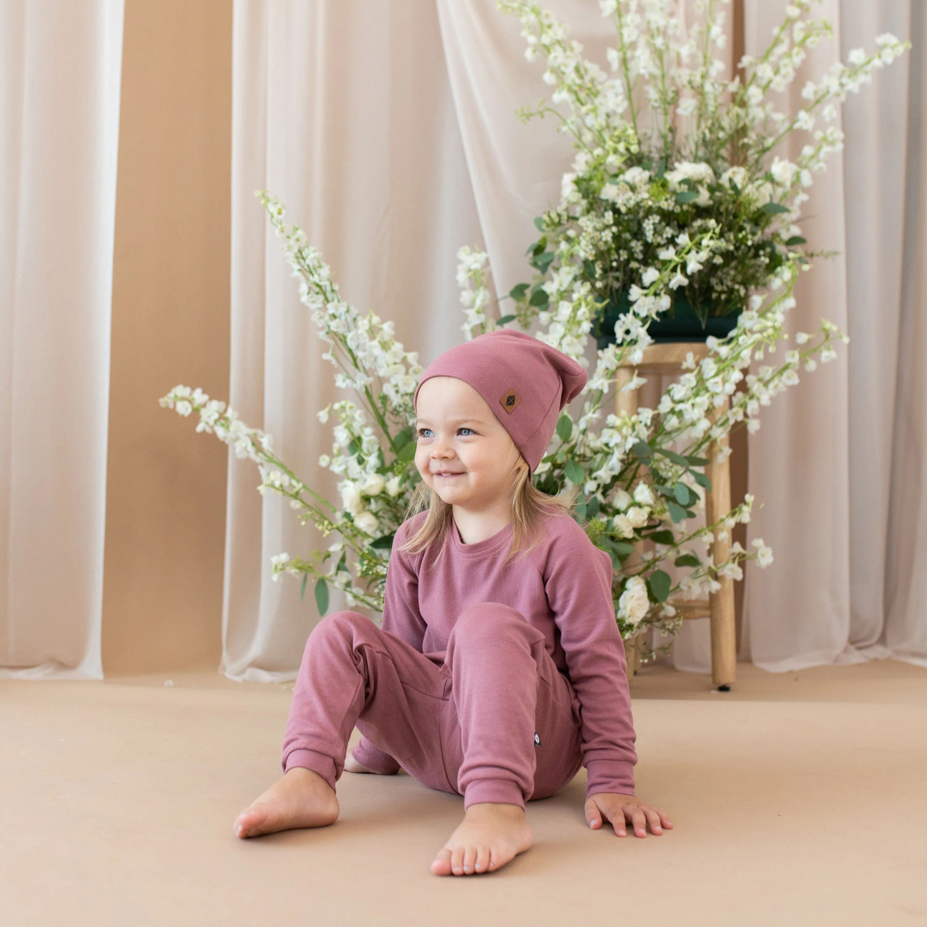 Bamboo Jersey Beanie in Dusty Rose