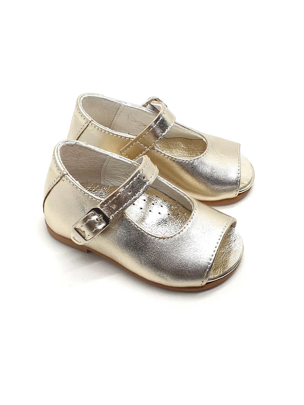 Baptismal baby Girl's shoe - PEEP TOE Gold