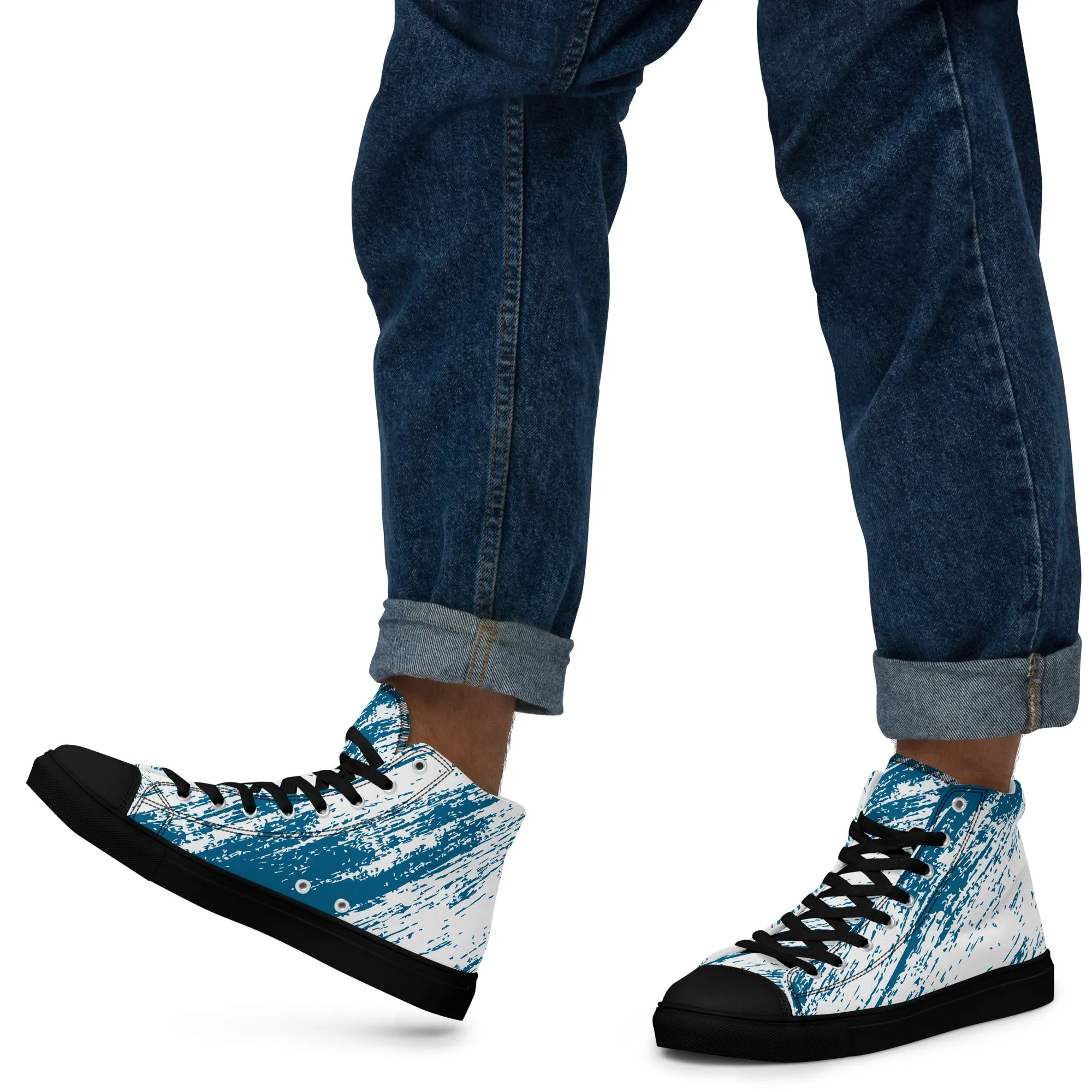 Baskets hautes en toile homme "Hachures bleues"