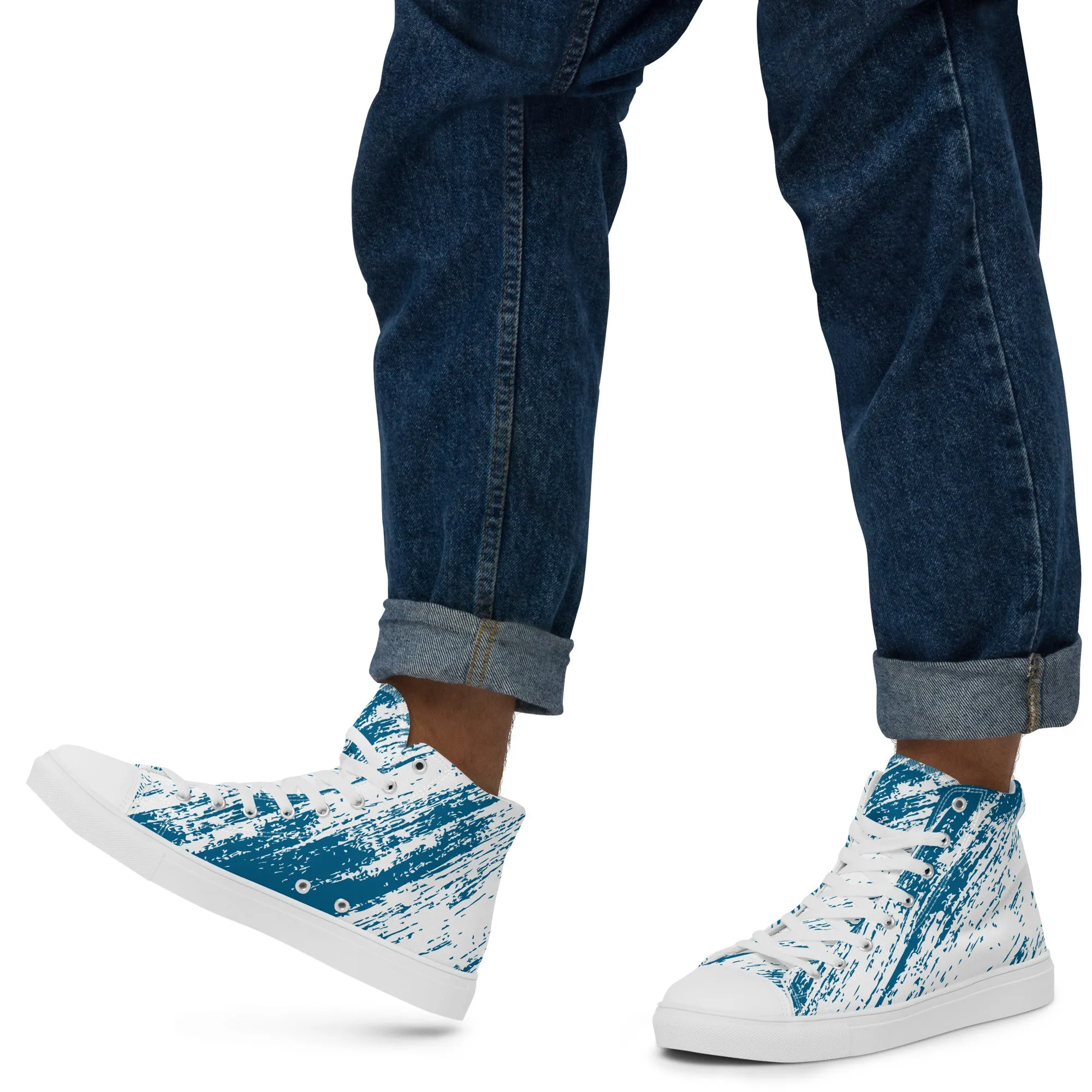 Baskets hautes en toile homme "Hachures bleues"