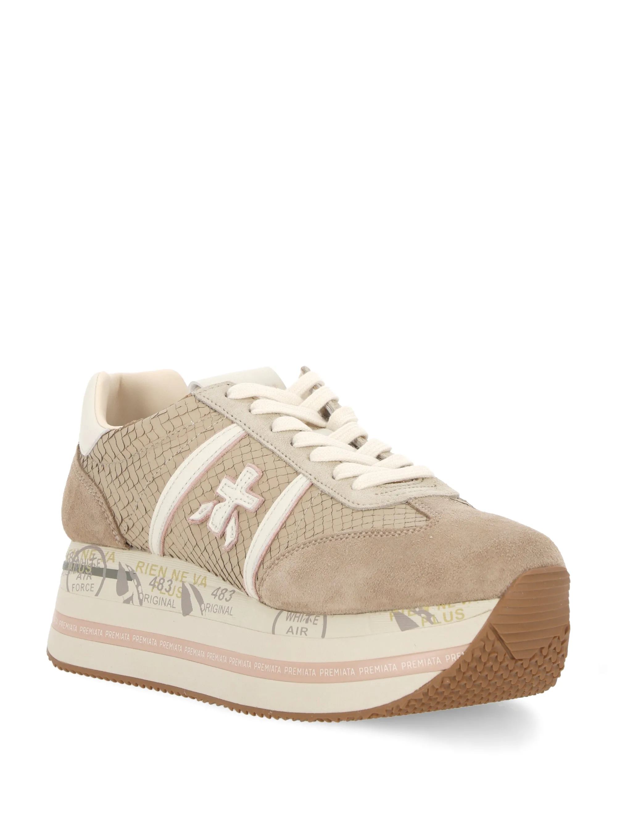 Beige Suede Panelled Platform Sneakers