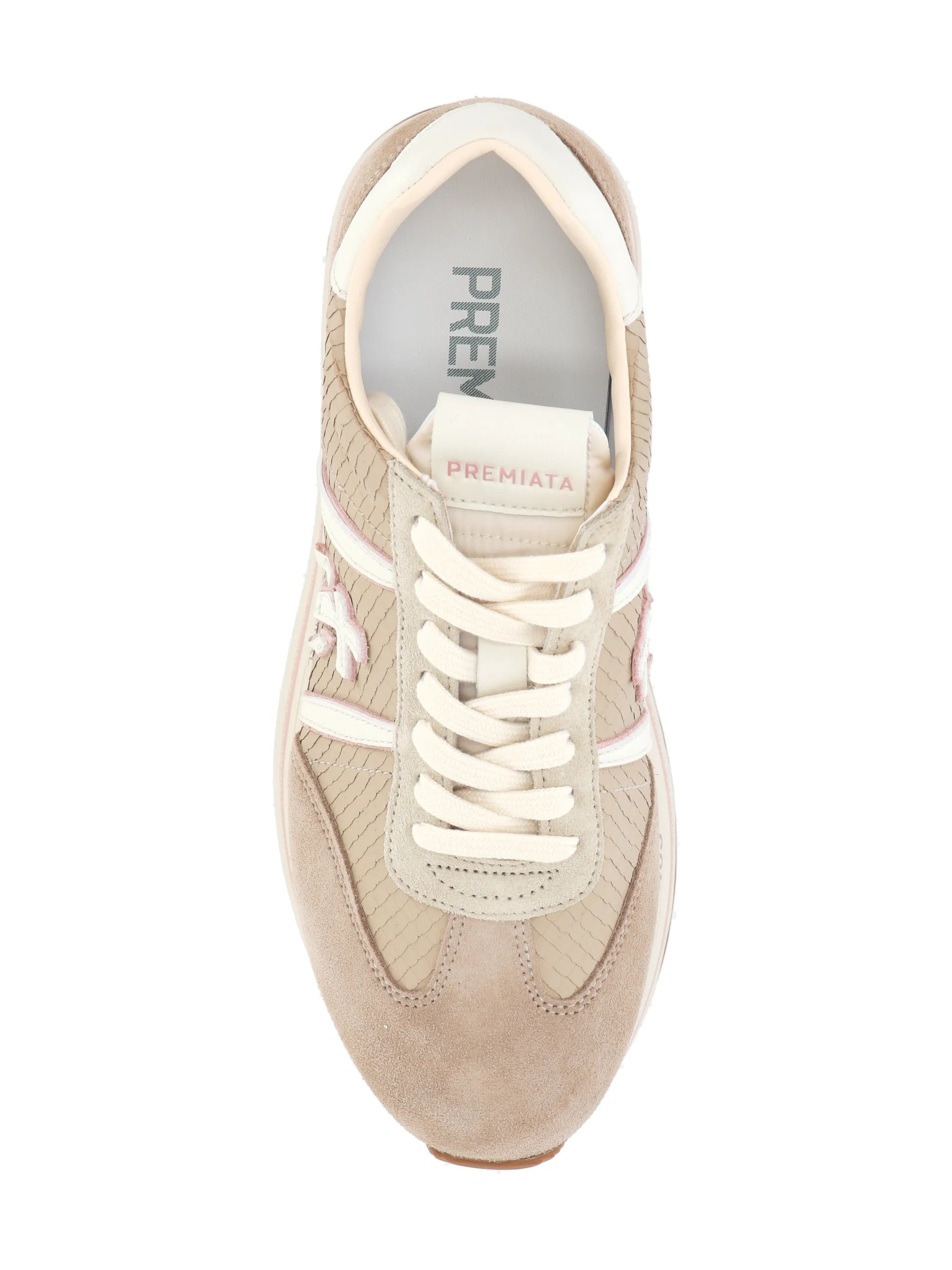 Beige Suede Panelled Platform Sneakers