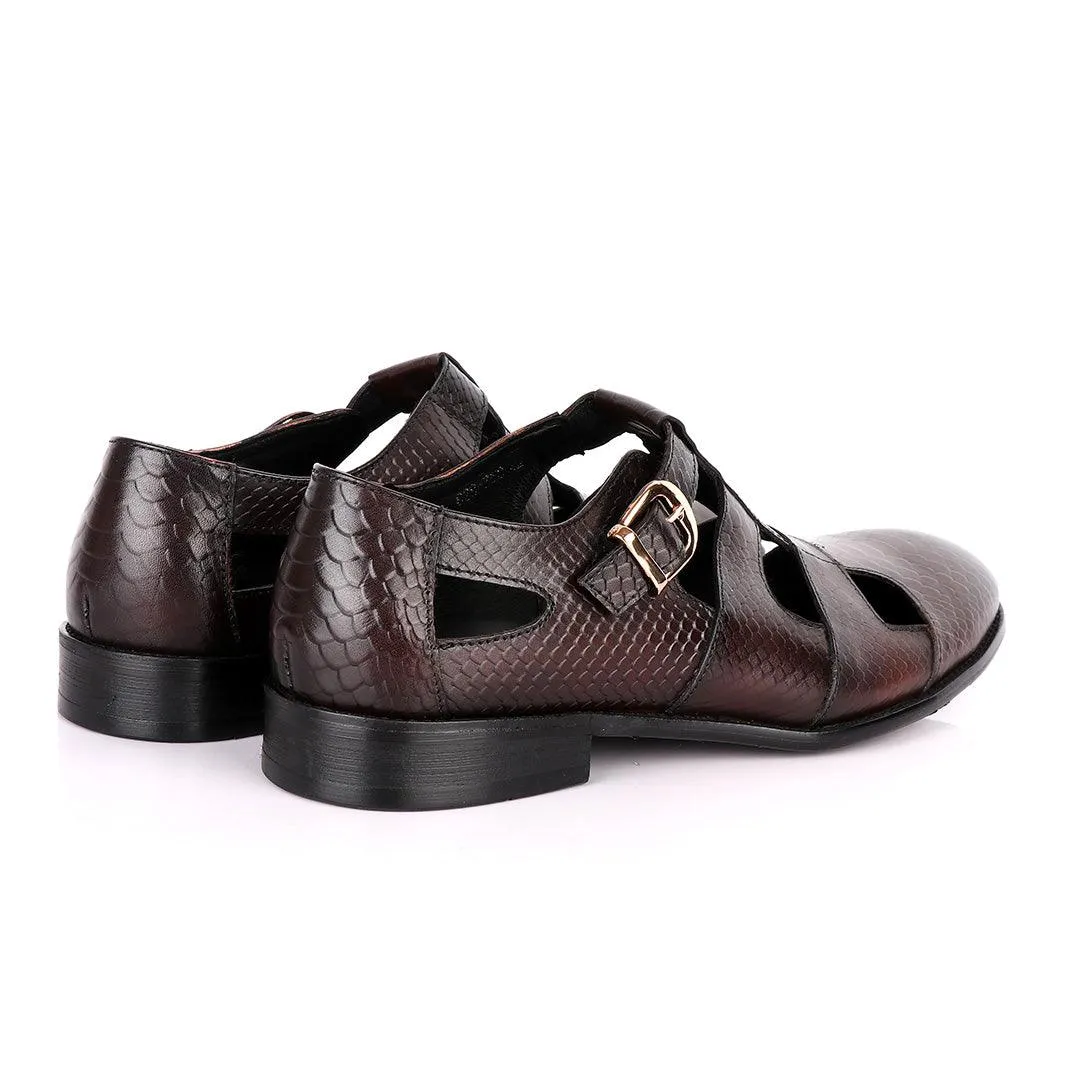 Billionaire Couture Open Design Coffee Leather Shoe