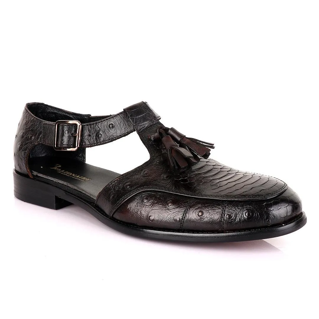 Billionaire Exotic Coffee Croc with Tassel Cover Leather Shoe