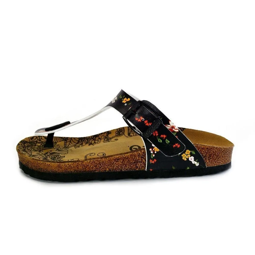 Black and Colored Flowers Patterned Sandal - CAL526