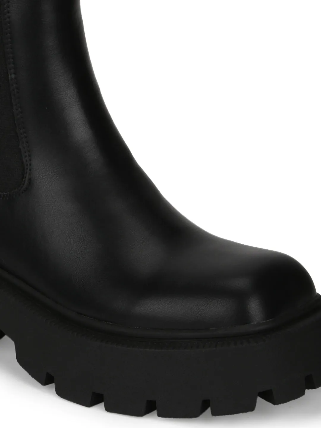 Black PU Slip On Chunky Oxford Ankle Boots