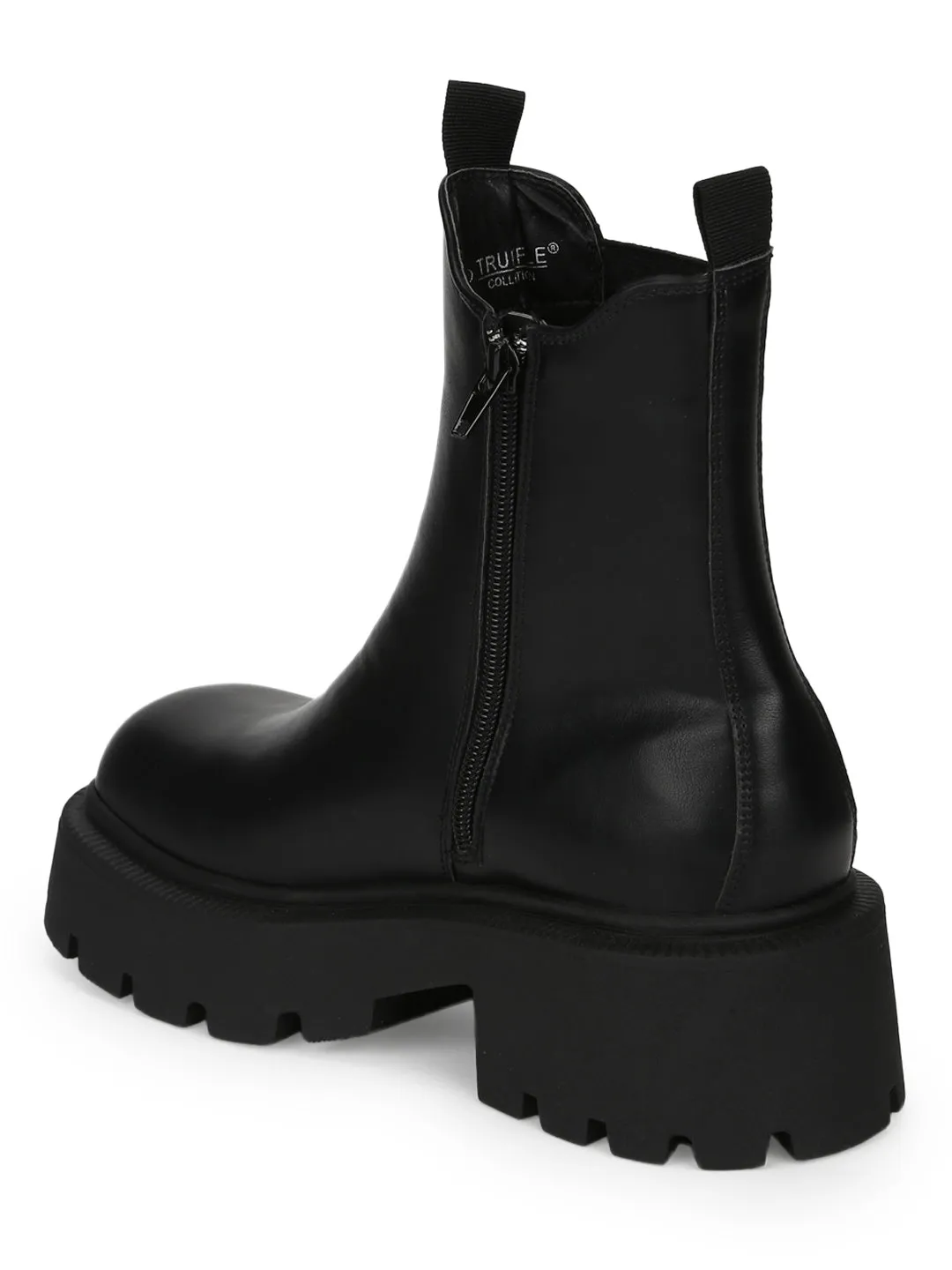 Black PU Slip On Chunky Oxford Ankle Boots