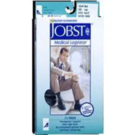 BSN Jobst Men's Knee High Ribbed Compression Socks Large Full Calf, Black, Closed Toe, Latex-free - 1 Pair