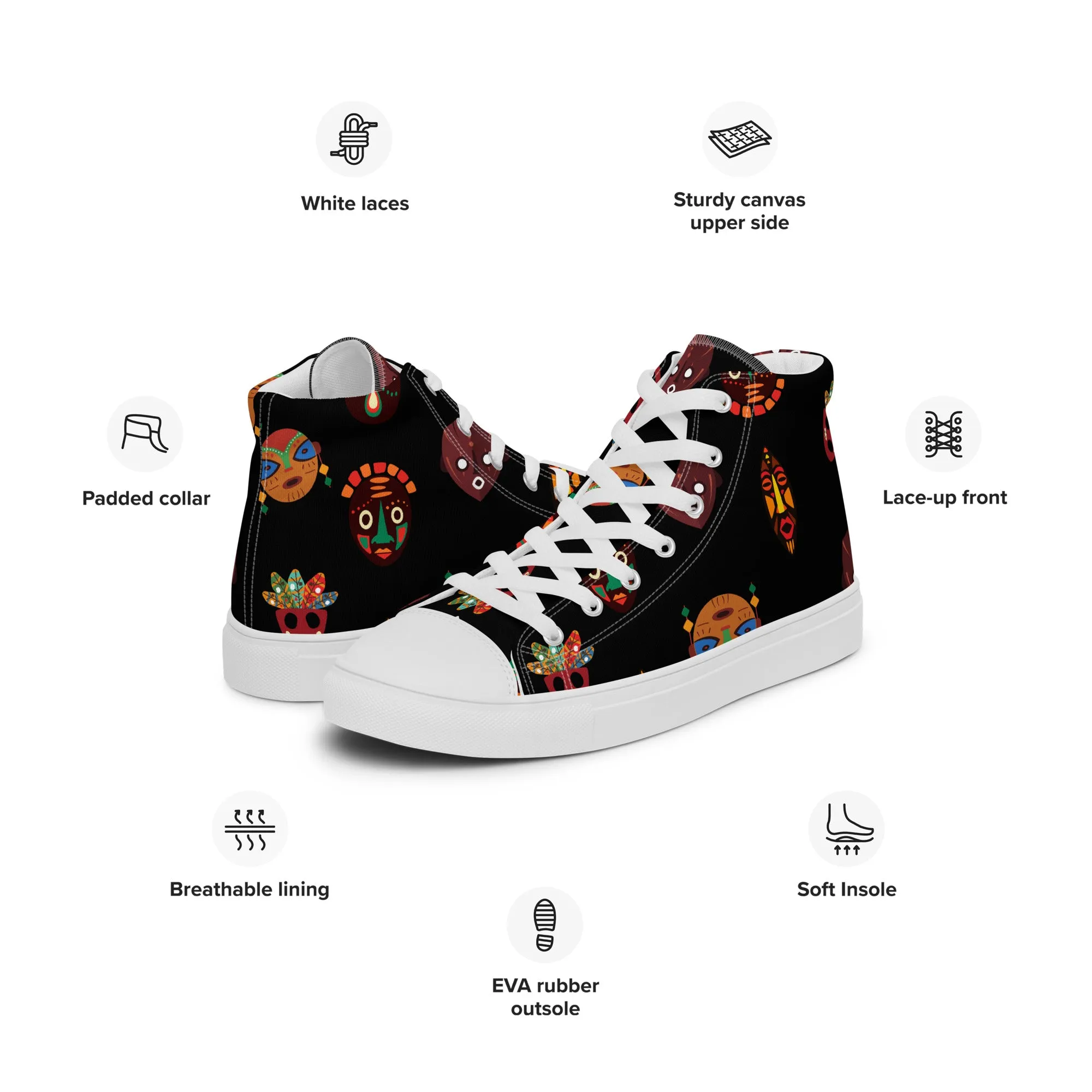 Chi Tribal Mask Multi-Face Women’s high top canvas shoes