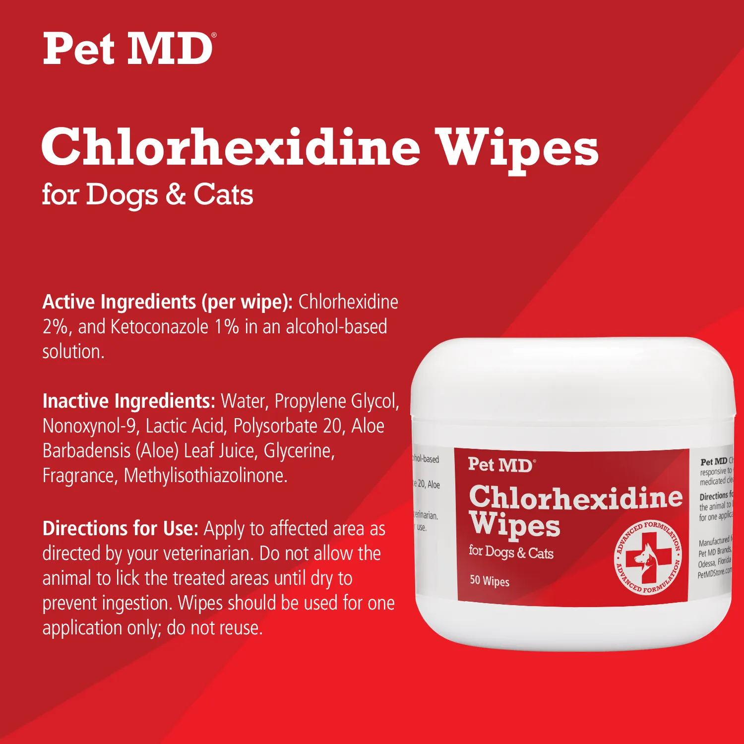 Chlorhexidine Wipes for Dogs and Cats - 50 Count