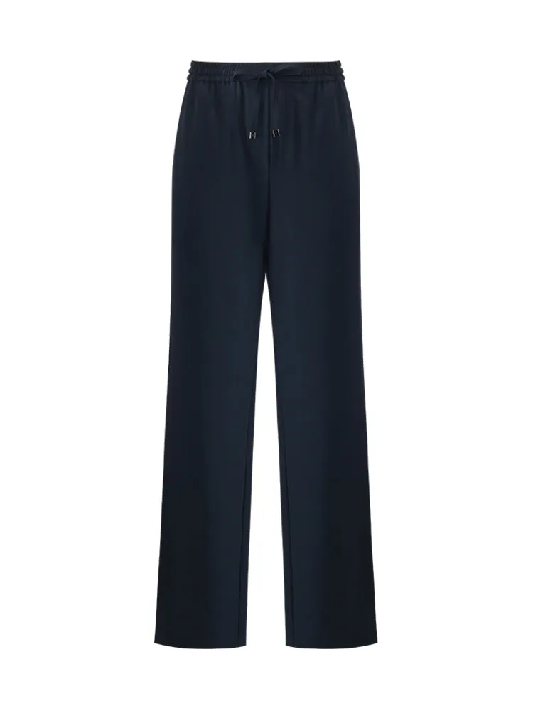 Contrast Trim Straight Women Pants With Elastic Waistband