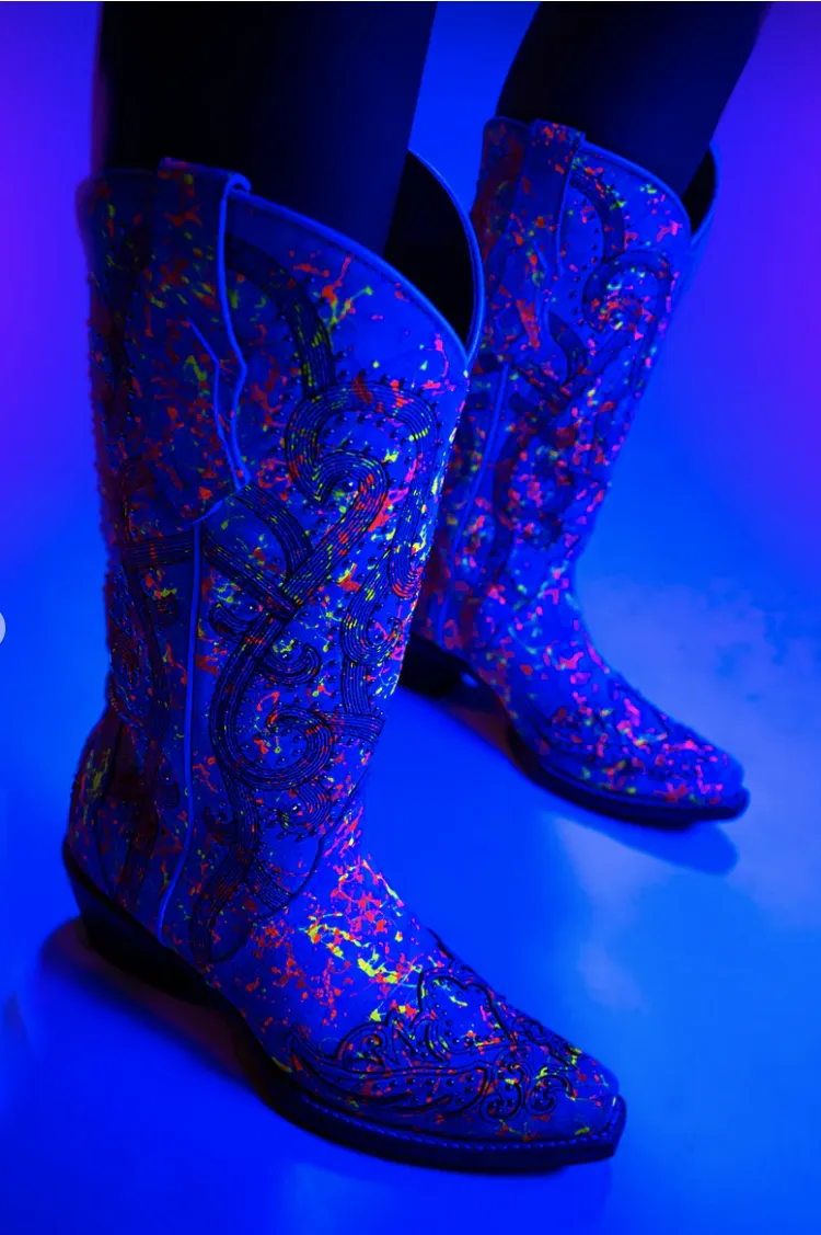 CORRAL LADIES MULTI COLOR CRYSTAL GLOW IN THE DARK SNIP TOE BOOTS STYLE C3980