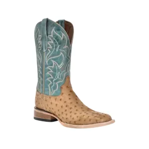 CORRAL MEN'S SAND BLUE OSTRICH WIDE SQ TOE WESTERN BOOT - L6139