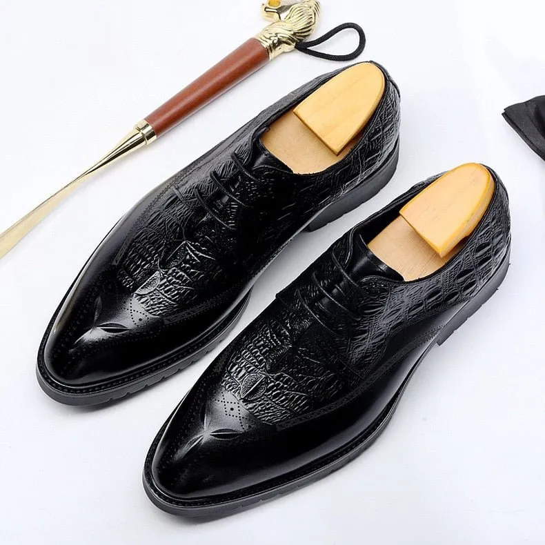 CrocoLuxe Exuberant Crocodile Pattern Lace-Up Dress Shoes