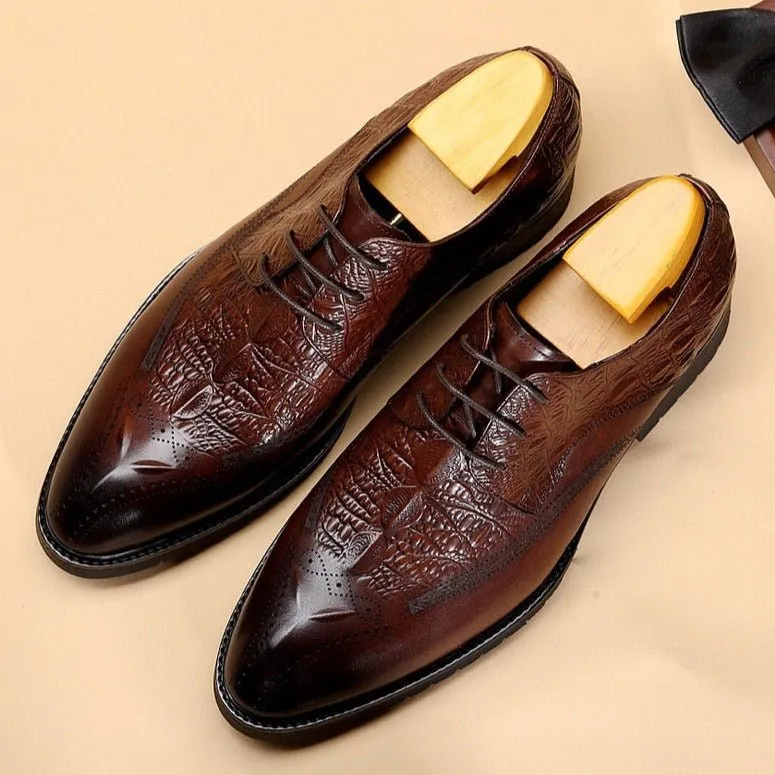 CrocoLuxe Exuberant Crocodile Pattern Lace-Up Dress Shoes