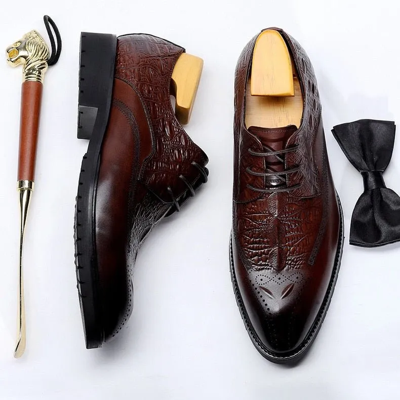 CrocoLuxe Exuberant Crocodile Pattern Lace-Up Dress Shoes