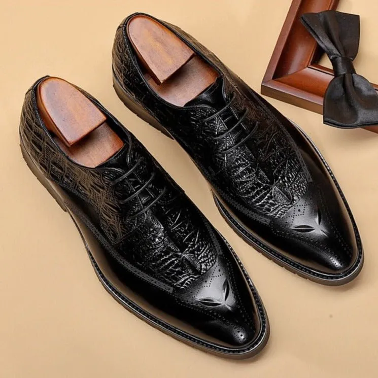 CrocoLuxe Exuberant Crocodile Pattern Lace-Up Dress Shoes