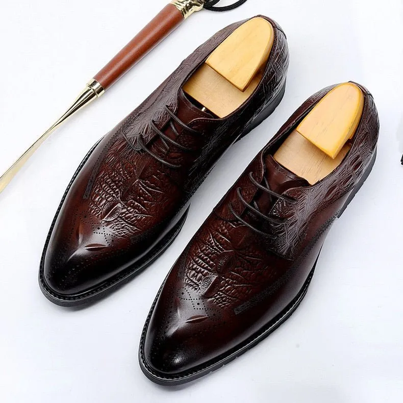 CrocoLuxe Exuberant Crocodile Pattern Lace-Up Dress Shoes