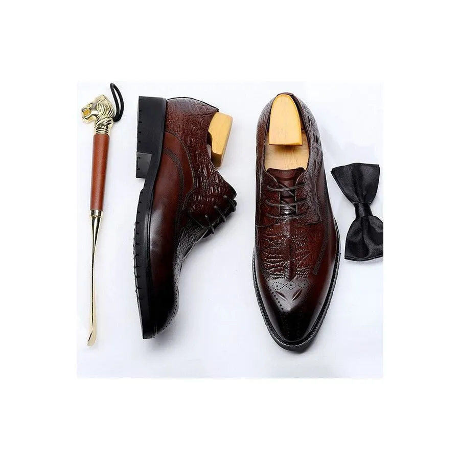 CrocoLuxe Exuberant Crocodile Pattern Lace-Up Dress Shoes