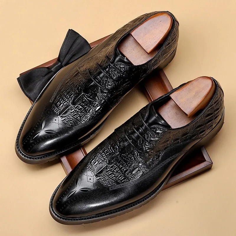 CrocoLuxe Exuberant Crocodile Pattern Lace-Up Dress Shoes