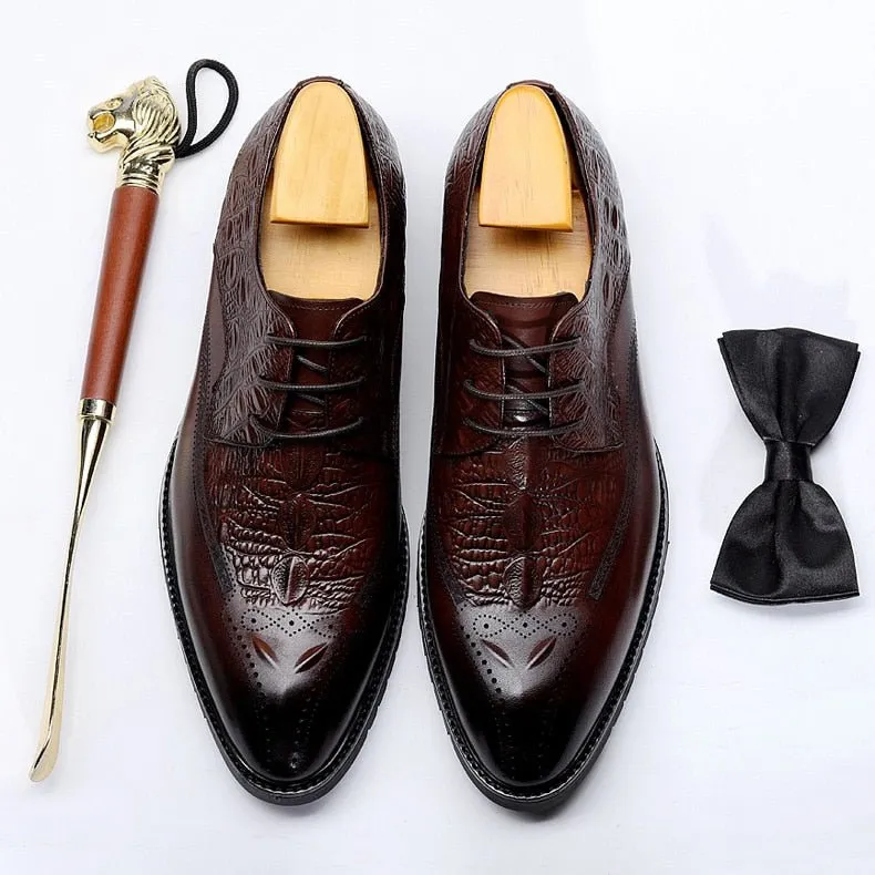 CrocoLuxe Exuberant Crocodile Pattern Lace-Up Dress Shoes