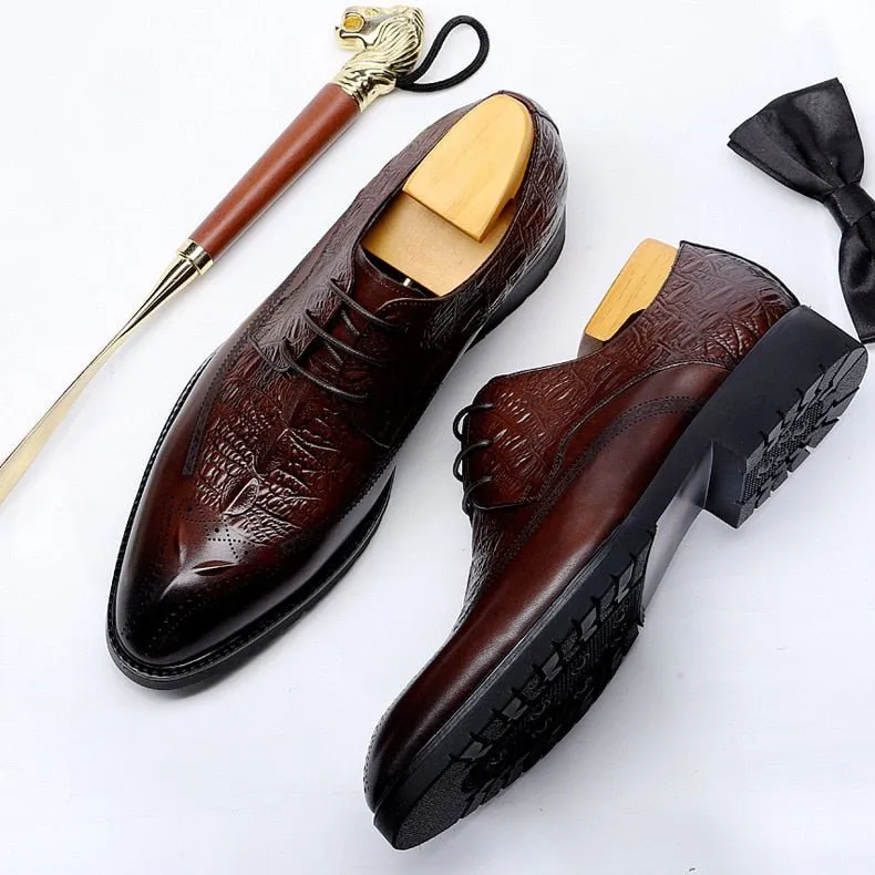 CrocoLuxe Exuberant Crocodile Pattern Lace-Up Dress Shoes