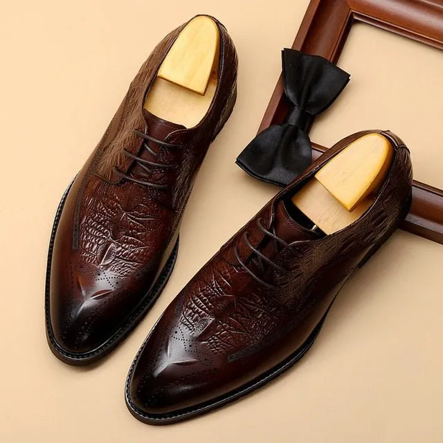 CrocoLuxe Exuberant Crocodile Pattern Lace-Up Dress Shoes