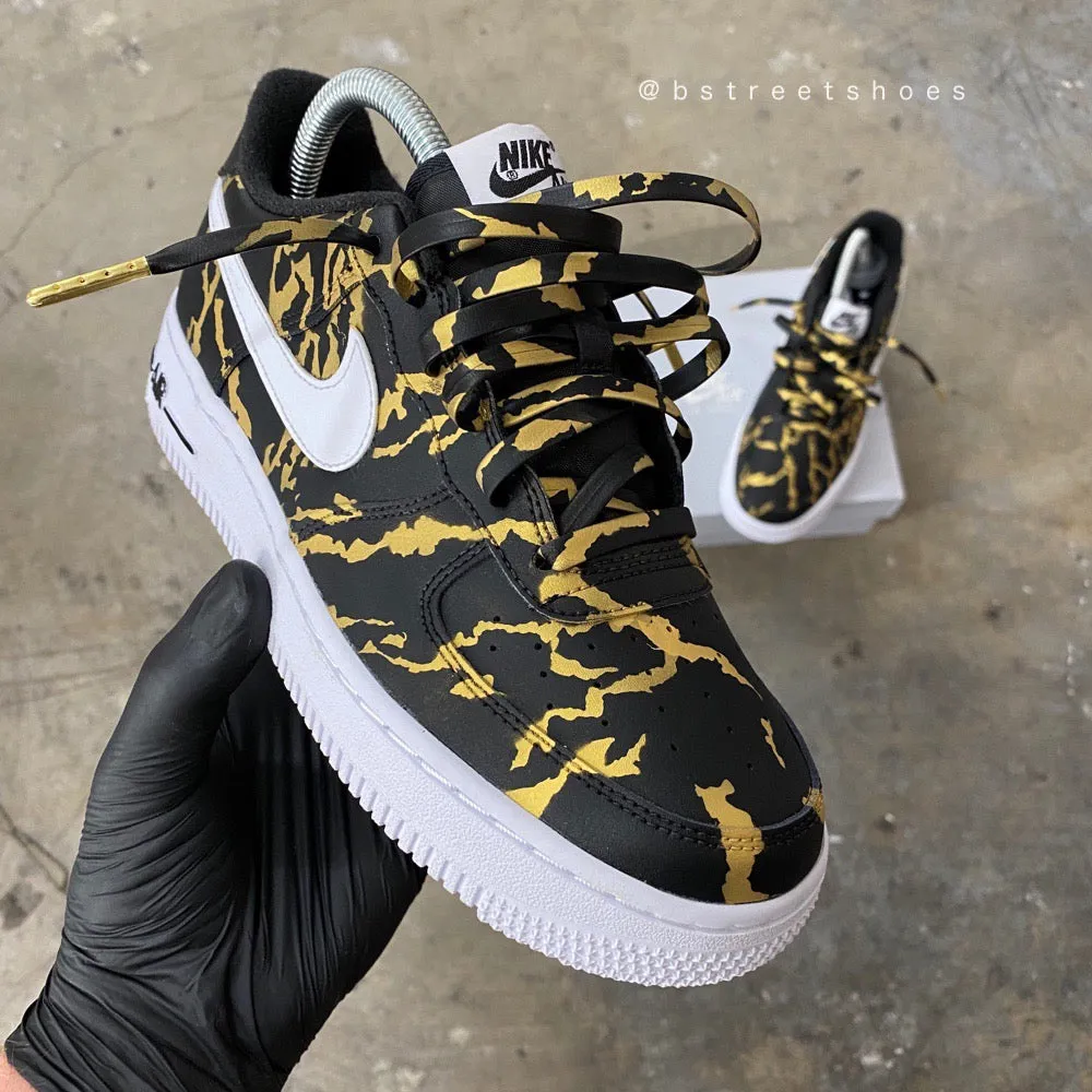 Custom Hand Painted Gold and Black Marble Nike Air Force 1 Low