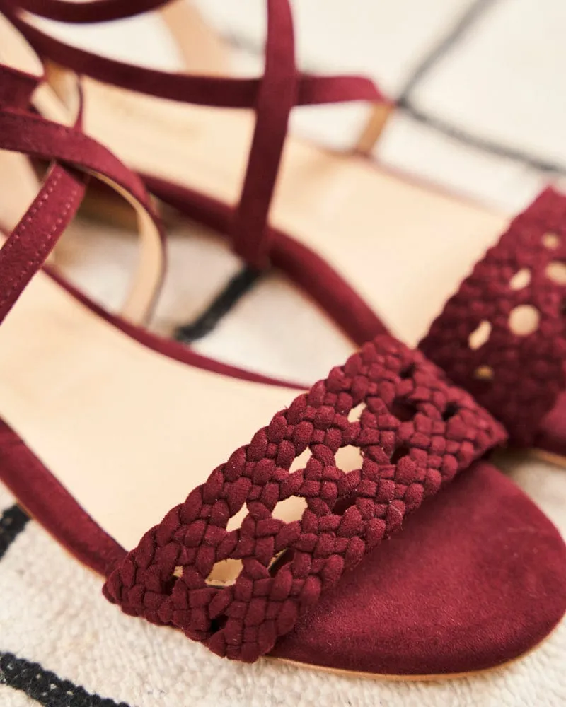 Dahlia Vegan Suede Braided Sandals | Bordeaux