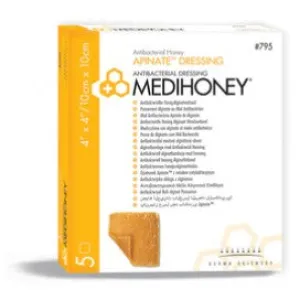 Derma Sciences 795 Medihoney Antibacterial Honey Apinate Dressing, 10cm x 10cm